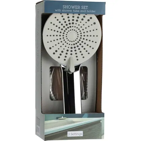 Kúpeľňový nábytok Sprchový set Elegant chróm, sprcha pr. 11 cm, 3 funkcie, hadica a držiak, ABS