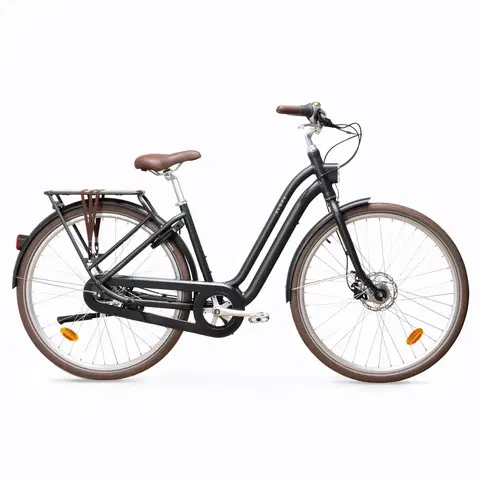 bicykle Mestský bicykel Elops 900 so zníženým rámom hliníkový čierny