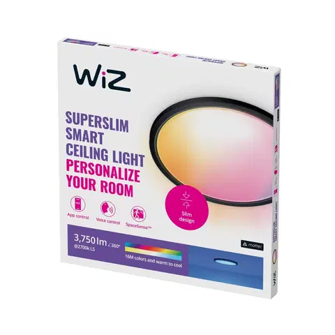 SmartHome stropné svietidlá WiZ WiZ SuperSlim LED stropné svetlo RGBW Ø54cm čierne