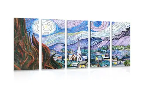 Abstraktné obrazy 5-dielny obraz reprodukcia Hviezdna noc - Vincent van Gogh
