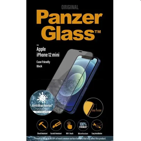 Tvrdené sklá pre mobilné telefóny Ochranné temperované sklo PanzerGlass Case Friendly pre Apple iPhone 12 Mini, čierna 2710