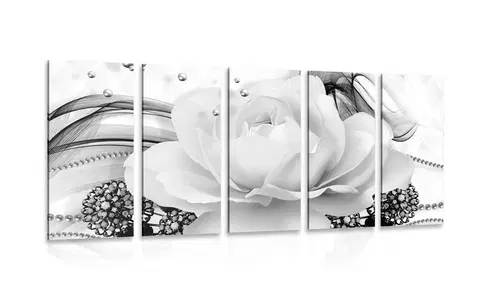 Čiernobiele obrazy 5-dielny obraz luxusná ruža v čiernobielom prevedení