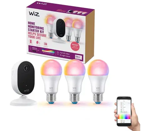 LED osvetlenie WiZ WiZ-Sada na monitorovanie domácnosti: 1xkamera+ 3xLED RGB žiarovka 8,5W/230V Wi-Fi 