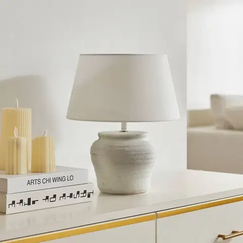Lampy na nočný stolík Lindby Stolná lampa Lindby Aelith Ø 30 cm keramická biela