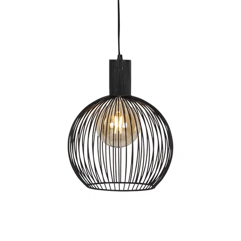 Zavesne lampy Dizajnové kruhové závesné svietidlo čierne 30 cm - Wire Dos