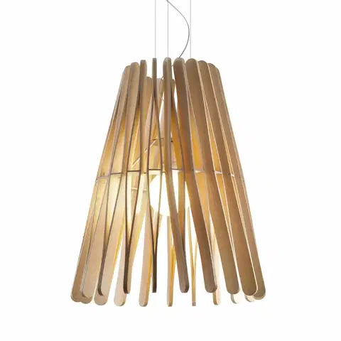 Závesné svietidlá Fabbian Fabbian Stick drevená závesná lampa, kužeľovitá
