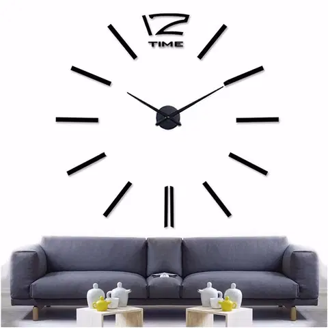 Hodiny 3D Nalepovacie hodiny DIY Clock 12 Time XL Black 90-130cm