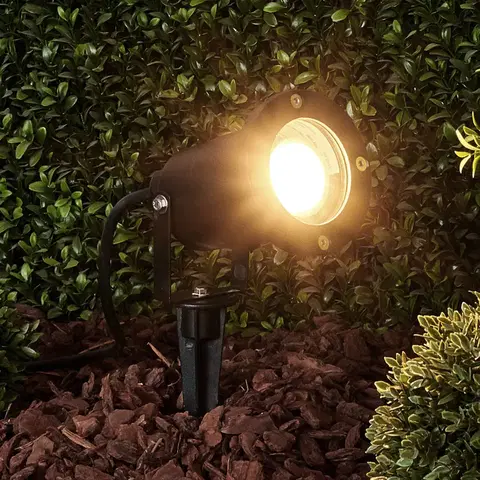 Vonkajšie svietidlo s bodcom do zeme Lindby Čierne exteriérové bodové svetlo Tessa s hrotom