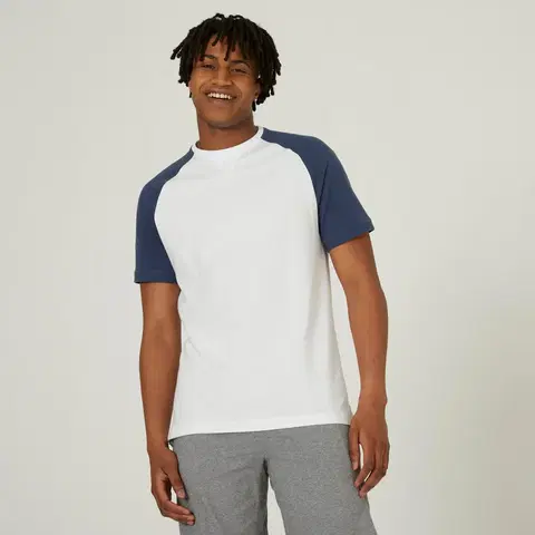 fitnes Pánske tričko 520 na cvičenie modro-biele