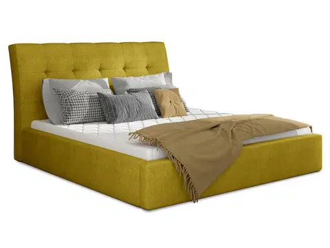 Postele NABBI Ikaria 180 čalúnená manželská posteľ s roštom žltá