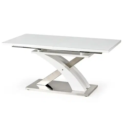 Stoly v podkrovnom štýle Rozkladací stôl Sandor 2 160/220x90cm  Sklo/Mdf/Oceľ – Biely