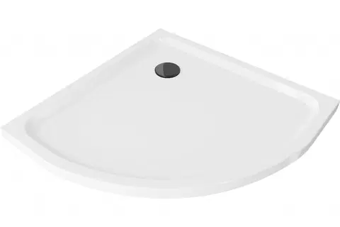 Vane MEXEN/S - Flat sprchová vanička štvrťkruhová slim 90 x 90, biela + čierny sifón 41109090B