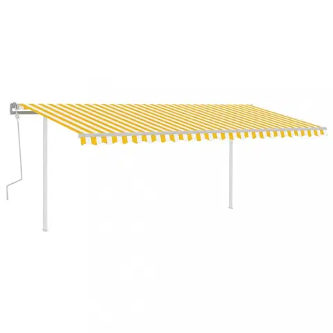 Záhradné markízy Ručne zaťahovacia markíza so stĺpikmi 450x350 cm Dekorhome Biela / žltá