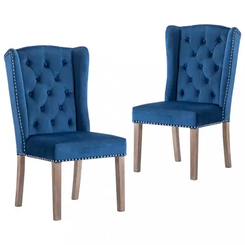 Jedálenské stoličky a kreslá Jedálenská stolička 2 ks zamat / kaučukovník Dekorhome Modrá