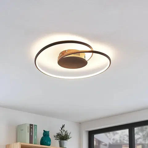 Stropné svietidlá Lindby Lindby LED stropné svietidlo Joline, hrdzavohnedá farba, 45 cm, kov
