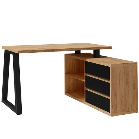 Moderné kancelárske stoly Set Iga II Písací stôl+Komoda Dub Craft / čierna Mat