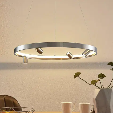 Závesné svietidlá Lucande Lucande Paliva závesné LED svietidlo, 64 cm, nikel