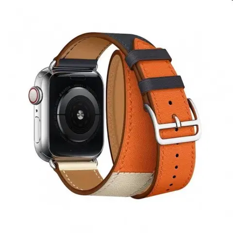 Príslušenstvo k wearables Remienok z teľacej kože (dlhý) COTEetCI pre Apple Watch 38/40/41m, modro/oranžový
