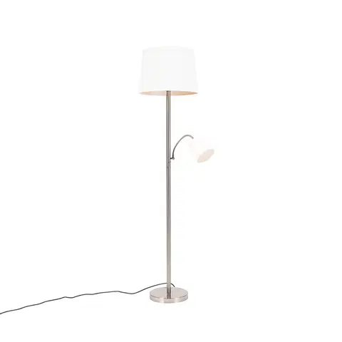 Stojace lampy Inteligentná stojaca oceľová lampa s bielym tienidlom vrátane WiFi A60 a E14 - Retro