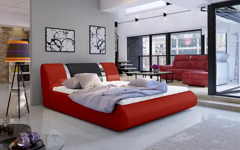 Postele NABBI Folino 160 čalúnená manželská posteľ s roštom červená / čierna