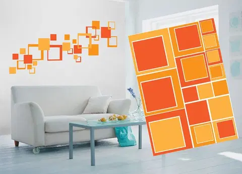 Nálepky Dekoračné nálepky na stenu oranžové štvorce