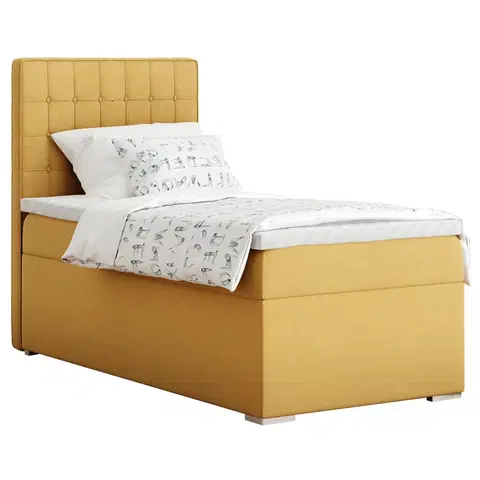 Postele Boxspringová posteľ, jednolôžko, horčicová, 90x200, ľavá, TERY