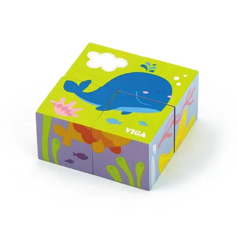 Hračky puzzle VIGA - Drevené puzzle kocky pre najmenších Viga Veľryba