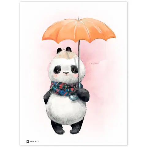 Obrazy do detskej izby Tabuľka do detskej izby - Panda s dáždnikom
