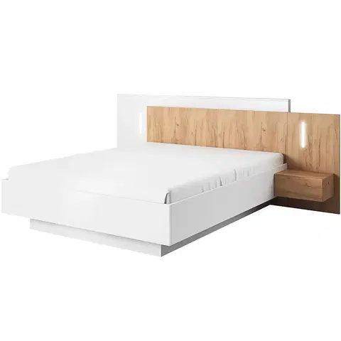 Dvojlôžkové postele Posteľ so stolmi a osvetlením 3d B biela / dub Craft