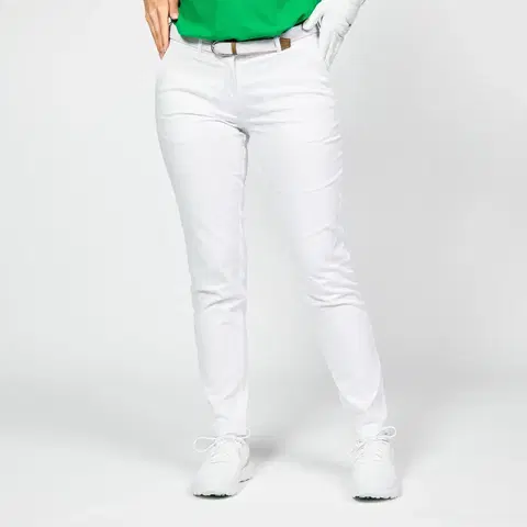 nohavice Dámske bavlnené golfové chino nohavice MW500 biele