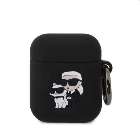 Slúchadlá Karl Lagerfeld 3D Logo NFT Karl and Choupette silikónový obal pre Apple AirPods 1/2, čierny