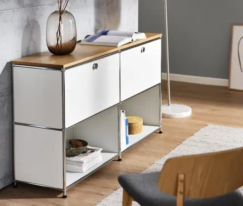 Office Furniture Kovová odkladacia skrinka »CN3« s drevenou doskou a výklopnými priečinkami, ktoré možno ľubovoľne umiestniť, biela
