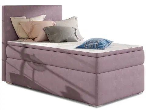 Postele NABBI Rodrigo 90 L čalúnená jednolôžková posteľ s úložným priestorom fialová
