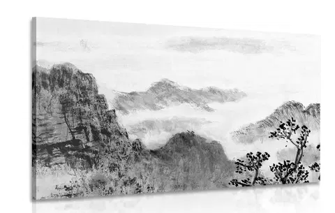 Čiernobiele obrazy Obraz tradičná čínska maľba krajiny v čiernobielom prevedení