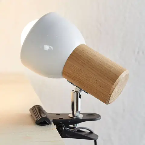 Stolové lampy s klipom Spot-Light Malá upínacia lampa Clampspots s dubovým drevom
