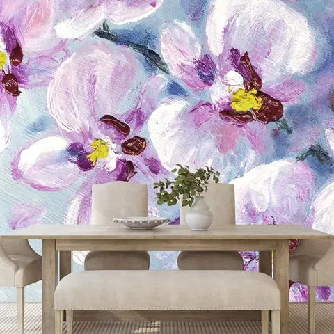 Tapety s imitáciou malieb Tapeta romantické fialové kvety