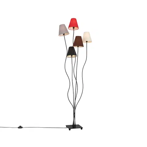 Stojace lampy Dizajnová stojaca lampa čierna s látkovými tienidlami 5-svetlá - Melis