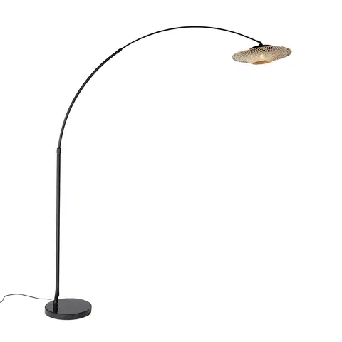 Oblúkové lampy Moderne booglamp zwart oosterse kap met bamboe 50 cm - XXL Rina