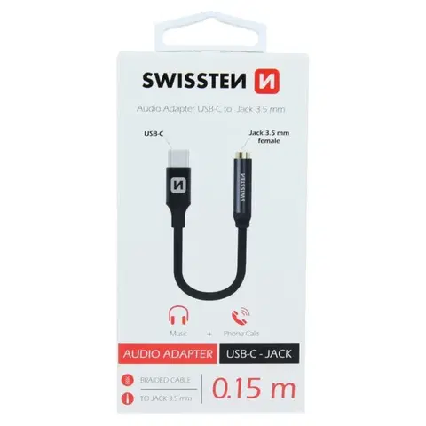 USB káble Audio adaptér Swissten USB-CJack (samica) 0,15 m, čierny 73501301