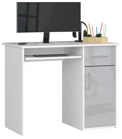 Písacie stoly Dizajnový písací stôl MELANIA90, biely / metalický lesk