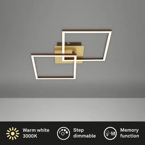 Stropné svietidlá Briloner Stropné svietidlo LED Frame, zlaté, stmievateľné, 2 svetlá