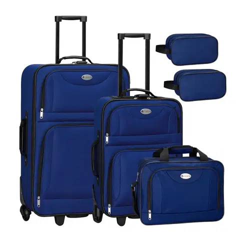 Koše na bielizeň Juskys Súprava textilných kufrov 5 kusov s 2 kuframi, taškou cez rameno a 2 kozmetickými taškami - modrá