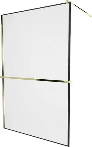 Sprchové dvere MEXEN/S - KIOTO Sprchová zástena WALK-IN s poličkou a držiakom uterákov 120 x 200, transparent/čierna 8 mm, zlatá 800-120-121-50-70