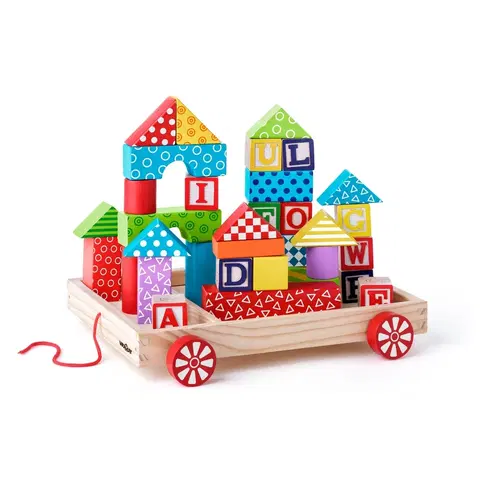 Drevené hračky Woody Vozík s kockami malý - 34 dielov