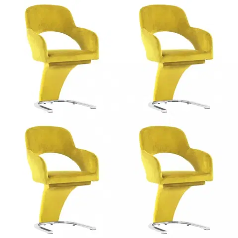 Jedálenské stoličky a kreslá Jedálenská stolička 4 ks zamat / chróm Dekorhome Žltá