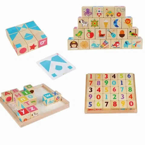 Náučné hračky LUCY & LEO - 262 Chytré kocky – anglická abeceda - drevená multifunkčná edukatívna súprava kociek