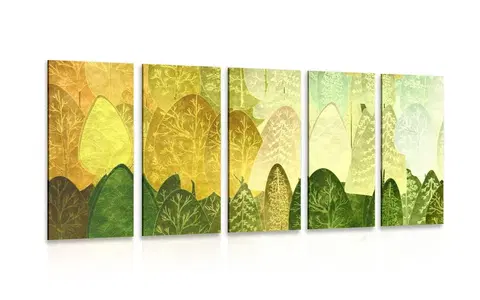 Obrazy prírody a krajiny 5-dielny obraz zelené asymetrické stromy