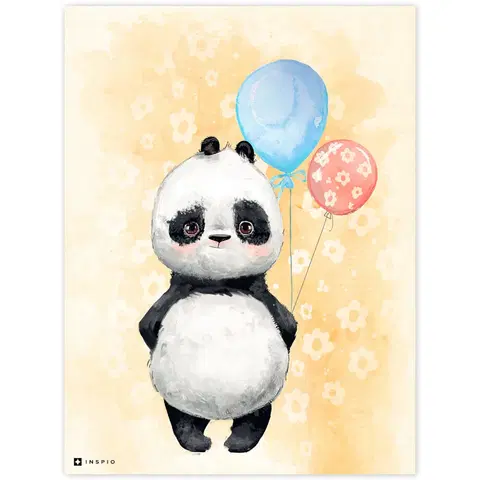 Obrazy do detskej izby Obrázok do detskej izby Panda s balónmi v oranžovom