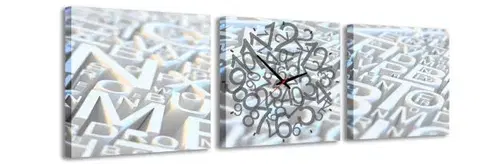 Hodiny 3-dielny obraz s hodinami, Čísla, 35x105cm