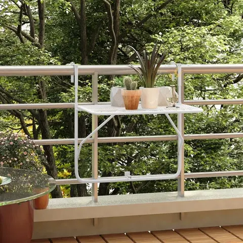 Záhrada Závesný balkónový stolík Dekorhome Biela